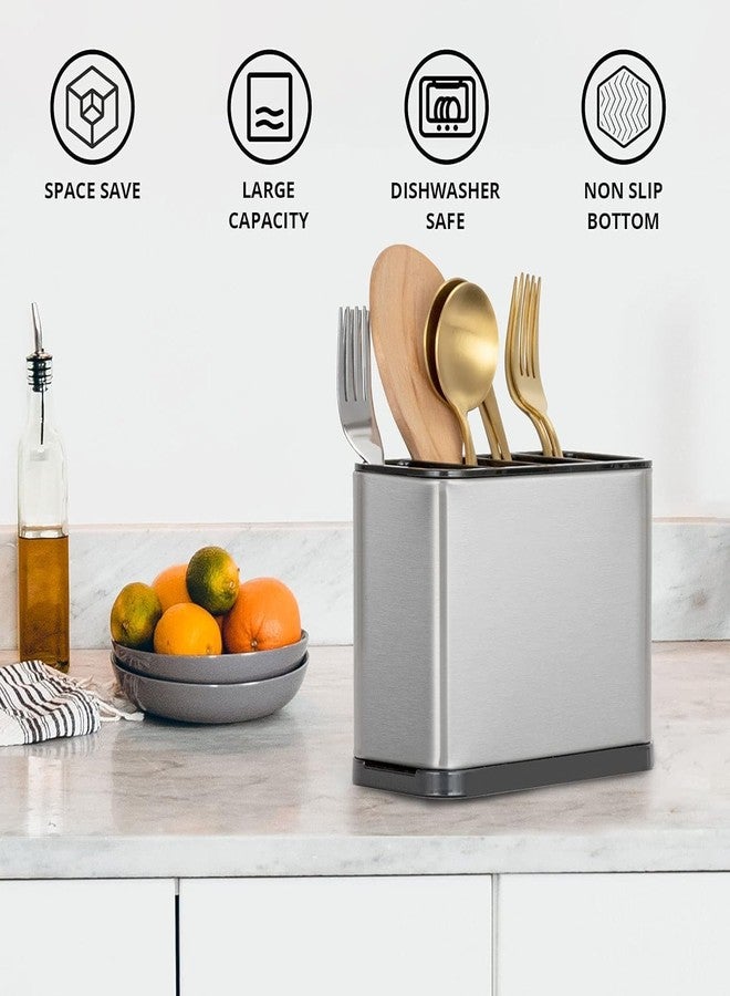 F4FIVE Stainless Steel Spoon Stand for Kitchen Countertop, Rustproof Cutlery Organizer for Spoons, Forks, Knives & Spatula, Durable Non-Slip Storage Rack (SILVER, Steel Spoon Stand) - Image 4